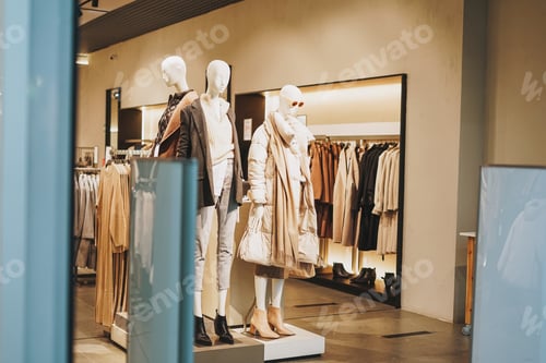 Preview: Shop window in shopping mall, retail clothing store luxe brand