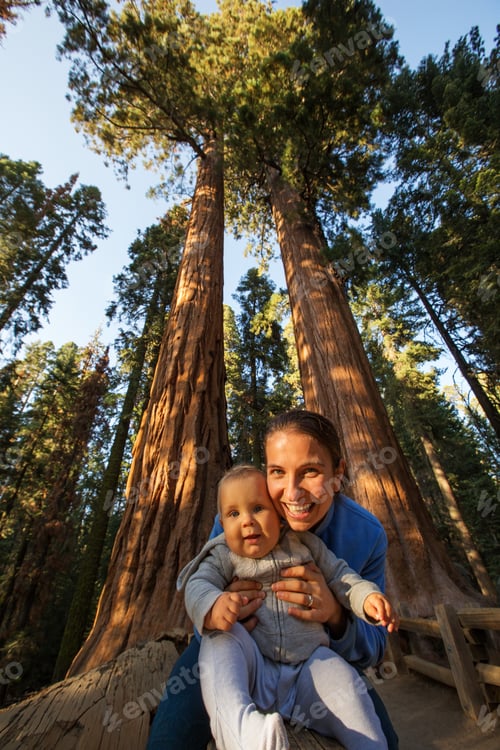 Preview: Mother With Infant Visit Sequoia National Park In California, Usa