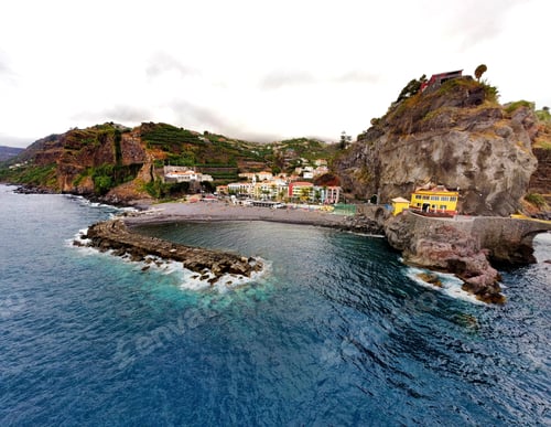Preview: Drone view of the Madeira Island under cloudy sky, Portugal
