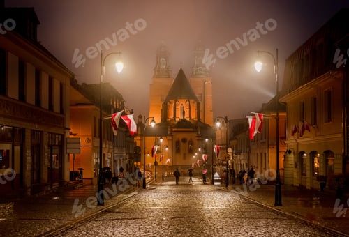 Preview: Beautiful View Of Gniezno'S Main Cathedral In Evening Fog