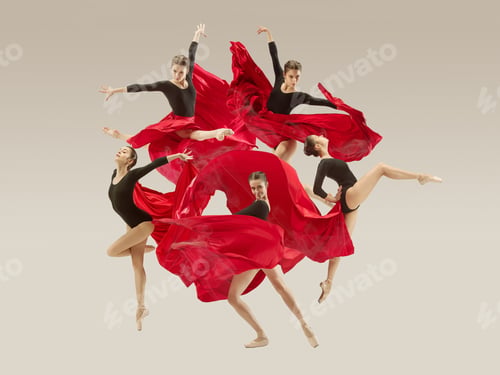 Preview: Modern ballet dancer dancing in full body on white studio background.