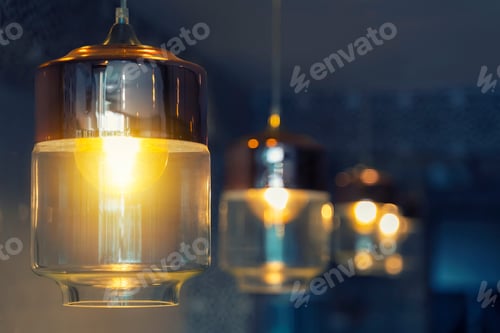 Preview: Vintage electricity lamp decorated in home with free copy space.