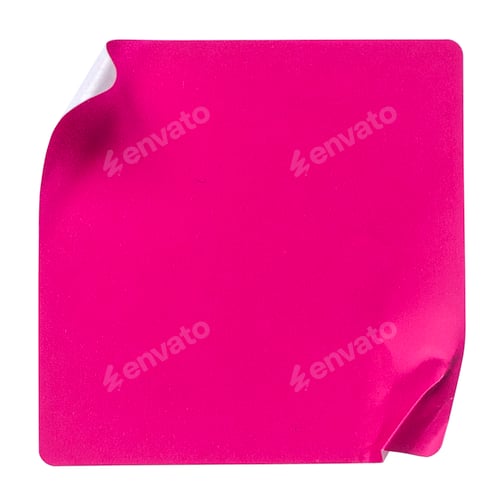 Preview: Blank Bright Pink Square Sticker Label with Curled Corners for Copy Space Isolated on White