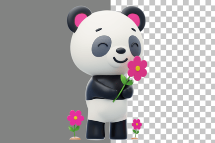 Preview: Panda Picking Flowers in the Garden 3D Illustration