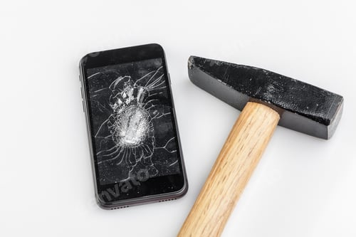 Preview: Mobile phone with broken screen. Close up
