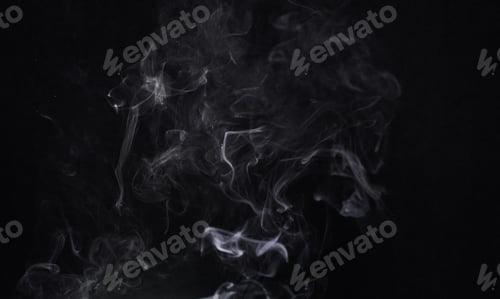 Preview: Smoke, dark background and steam, fog or gas on mockup space wallpaper. Cloud, smog and magic effec
