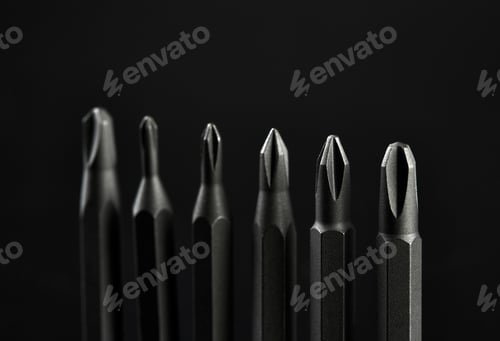Preview: Set Of Bits For Screwdriver. Metal Bits For Screwdriver. Tool Set For Household Use. Nozzles And