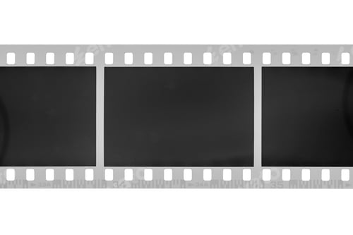 Preview: Film strip negative with sprocket holes and frames isolated on a white background.