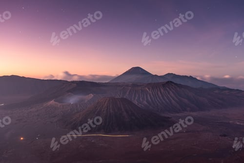 Preview: Mount volcano an active with star at dawn