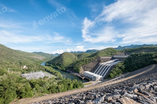 Preview: Power plant electricity generation on dam srinakarin in valley at national park