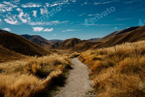Preview: Mesmerizing shot of a road in Lindis Pass beautifully lit by the evening sun in New Zealand