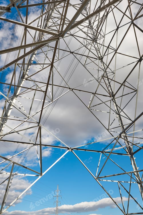 Preview: Power line tower. Energy industry. Industrial electricity distribution. Renewable production