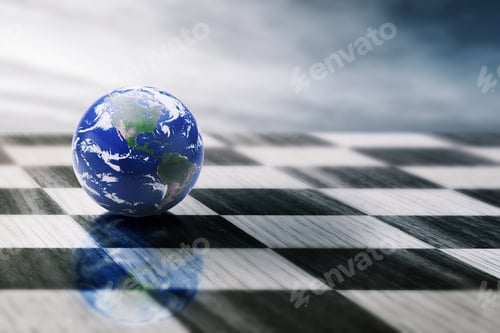Preview: World On A Chessboard Isolated On Blue Sky Background. Elements Of This Image Furnished By Nasa