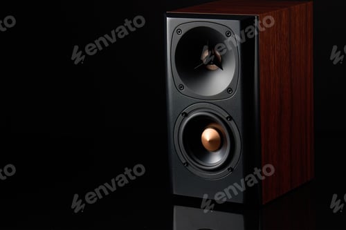 Preview: Multimedia acoustic sound speaker on dark background
