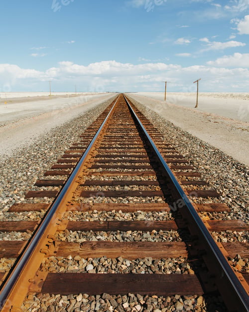 Preview: A railroad extending through the desert, near Wendover in Utah.