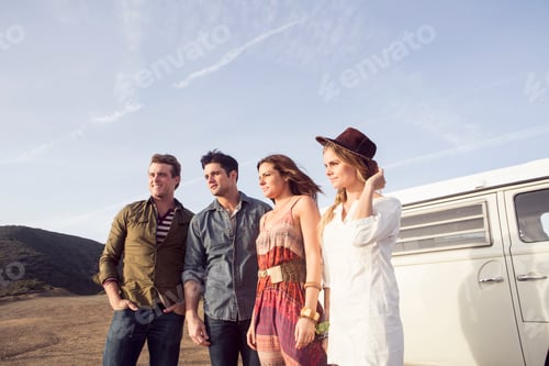 Preview: Friends on a road trip enjoying a break in the countryside