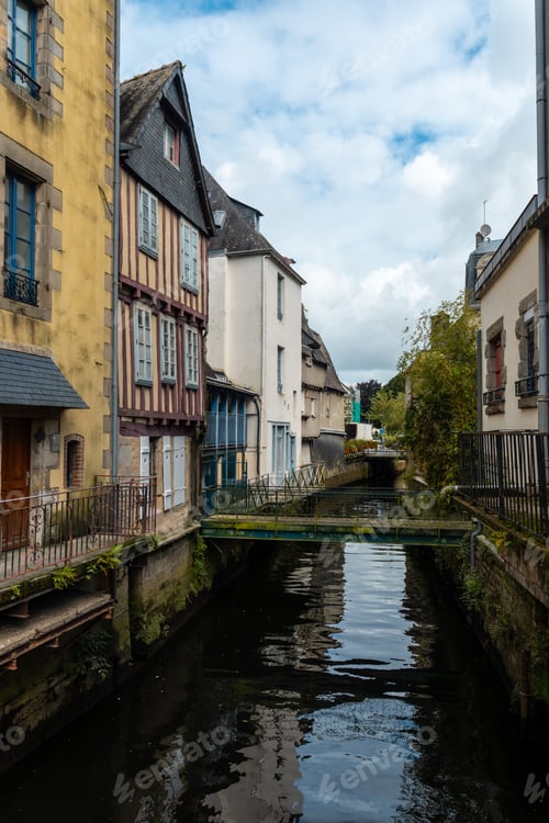 Preview: Traditional wooden houses by the river in the medieval town of Quimper