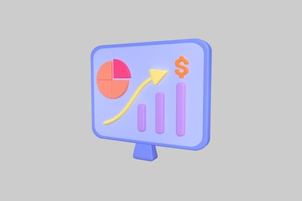 Preview: Monitor displaying multicolored charts and upward arrow