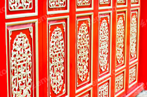 Preview: Closeup Detail of Red and Gold Panelling in Hue Citadel (The Imperial City of Hue), Vietnam, Southea