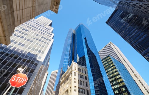 Preview: New York skyscrapers with a stop sign.