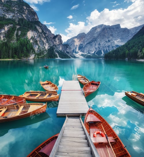 Preview: Lago di Braers, Dolomite Alps, Italy. Summer landscape. Travel image