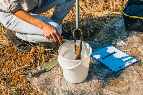 Preview: Soil Sampling. Woman Agronomist Taking Sample With Soil Probe Sa