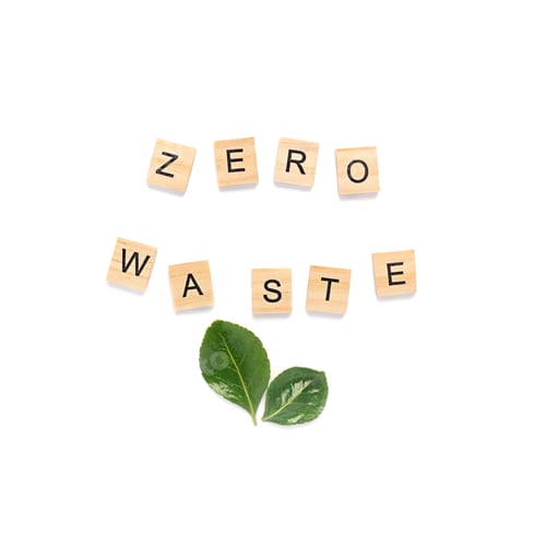 Preview: Wooden cubes text zero waste and green leaves on a white background. Isolated