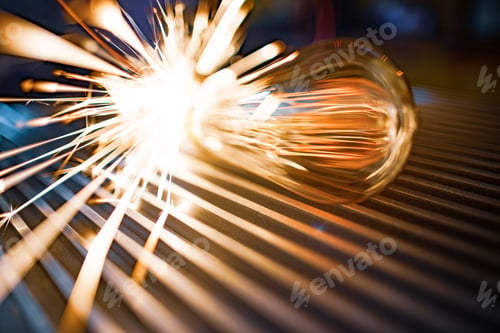 Preview: The incandescent lamp does not shine brightly and sparks fall on the metal surface in a dark room