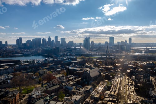 Preview: Aerial view of Boston from Bunker Hill Monument - Boston, Massachusetts, USA