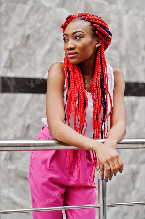 Preview: Fashionable african american girl red dreads