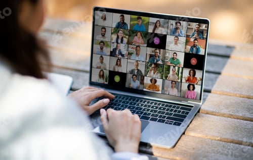 Preview: Lady Participating in Virtual Business Meeting Outdoors During Daytime