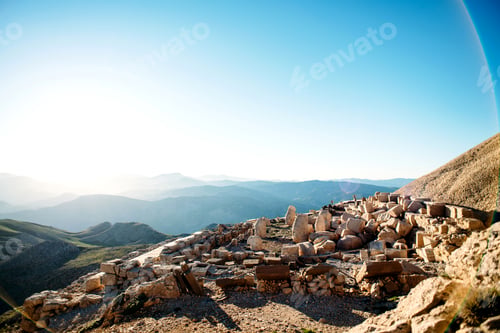 Preview: Heads of the statues on Nemrut Dag on the sunset.