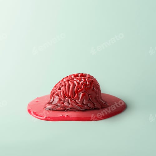 Preview: Human brain melts against a pastel blue background. Creative concept of mental health.