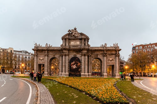 Preview: Alcala Gate at Christmas Time a foggy day at sunset