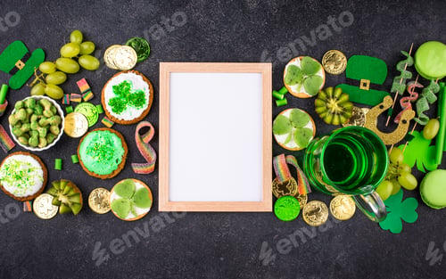 Preview: St. Patricks Day party food, green beer and shamrock