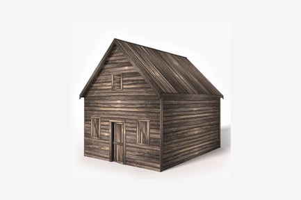 Preview: Small wooden house with shingled roof and shutters