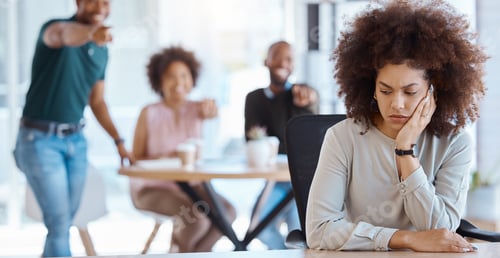 Preview: Workplace, gossip and bullying business people for Human Resources, mental health or office complia
