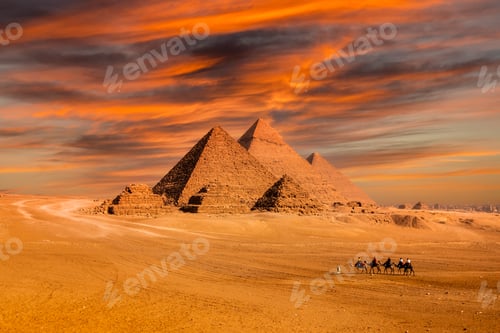 Preview: Sunset view of Pyramid complex of Giza, in Cairo, Egypt