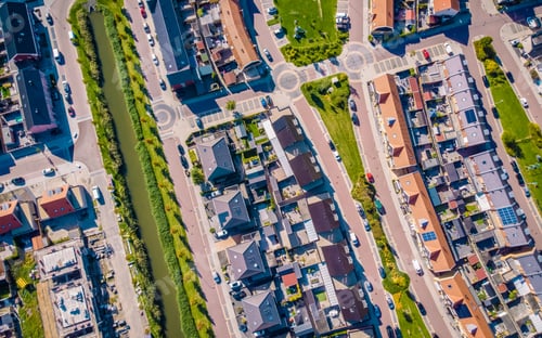 Preview: Dutch Suburban area with modern family houses, newly build modern family homes in the Netherlands