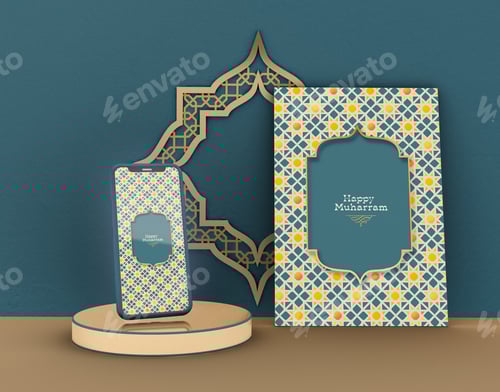 Preview: Happy Muharram on Phone and Greeting Card