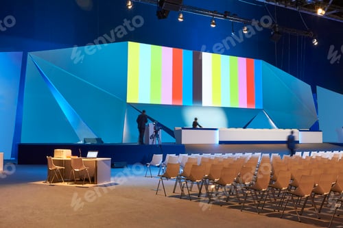 Preview: Conference hall. Convention center with podium. Professional meeting. Summit