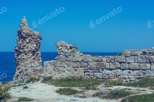 Preview: Landscape Background- Ruins Of Ancient Buildings And Facilities. Antiquity Destroyed By Time And