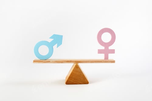 Preview: Gender equality concept. Male and female symbol on the scales with balance