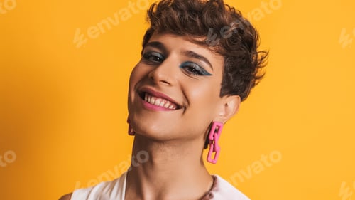 Preview: Transgender woman in make up posing while smiling at the camera