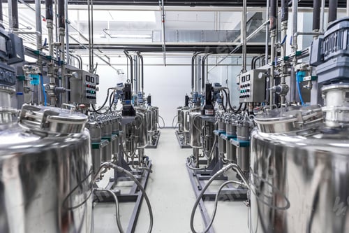 Preview: Photo of pipes and tanks. Chemistry and medicine production. Pharmaceutical factory. Interior of a