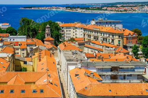 Preview: Zadar, old city, bird fly view. View of the medieval city from the tower in the city center