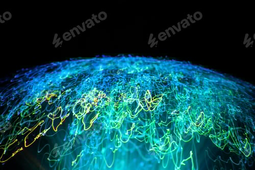 Preview: Digital planet technology earth. Shaped with blue and green connection glowing lines.