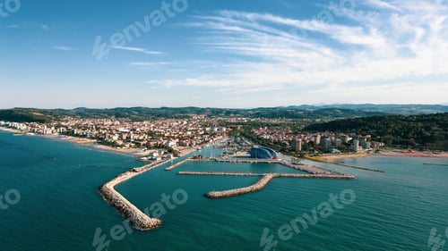 Preview: Aerial view from the drone of the port of Pesaro, Italy.