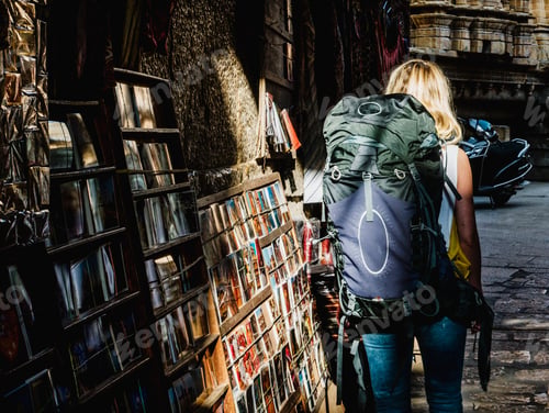 Preview: Western backpacker woman exploring India