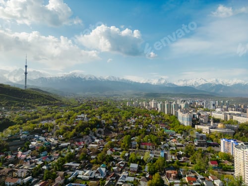 Preview: Aerial view of Almaty city with Television Tower